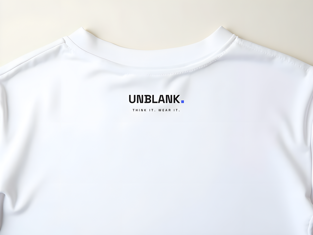 UNBLANK back-neck brand print — on every garment